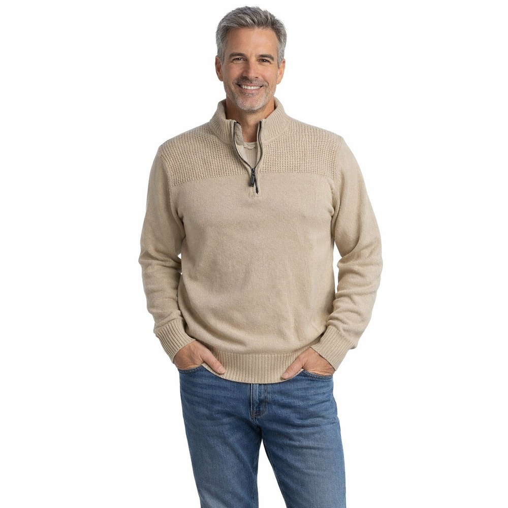 Field‎ & Stream Sweater Mens L Beige 1/4 Zip Cotton Textured Pullover cabincore